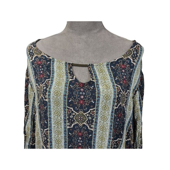 Avenue Womens Boho Tunic Green Floral Gauzey Ruched Tie Sleeves Plus Size 30/32 - Picture 7 of 7